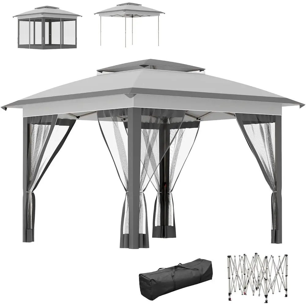 

Палатка-тент 12' x 12' с сеткой и сумкой для переноски, навес от солнца площадью 137 кв. футов, для палаток или вечеринок, регулируемая по высоте, для улицы