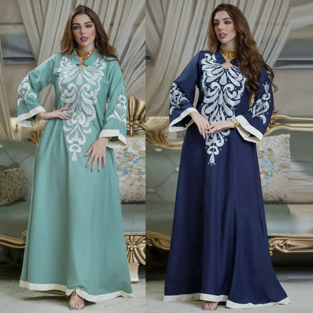 

Ethnic Embroidery Abaya Dress for Women 2024 Middle East Muslim Dubai Turkey Arabic Oman Moroccan Jalabiya Robe Islamic Clothing