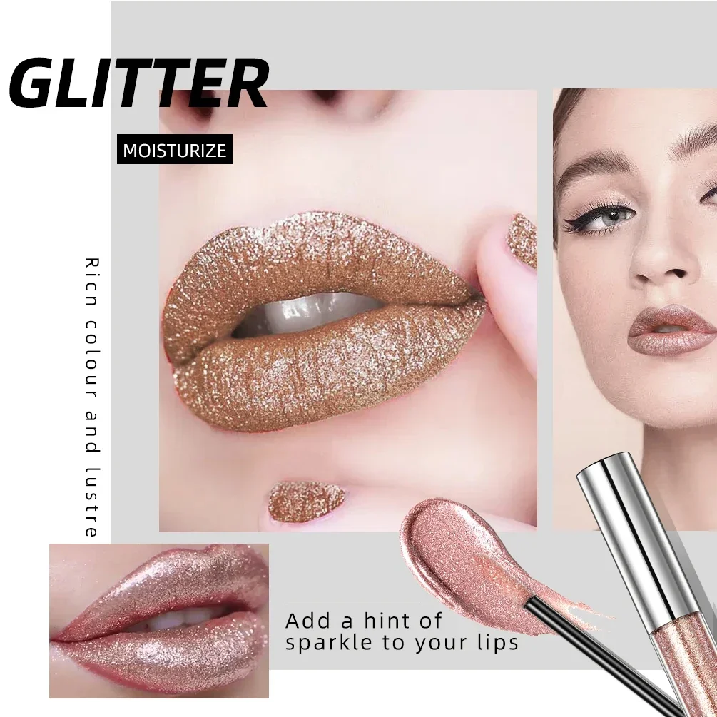 QIBEST shimmer lip gloss beauty girl diamond glitter lip tint waterproof long lasting 6 colori grigio flash liquid lipstick makeup