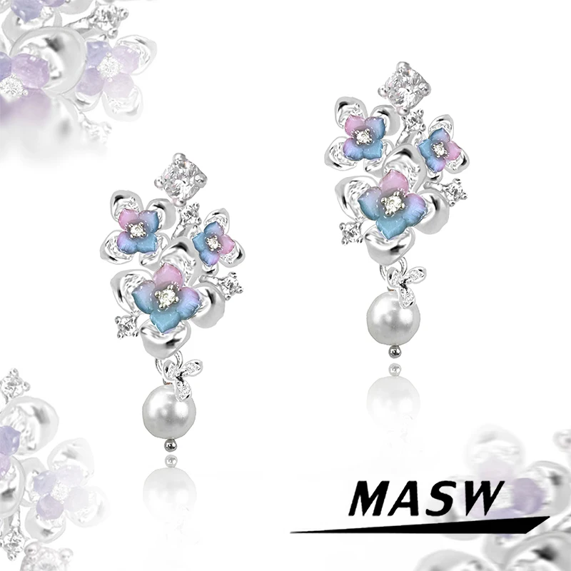 

MASW Original Design Sweet Flower Simulated Pearl Earrings For Women Girl Delicate Fashion Jewelry Hot Selling Accessories
