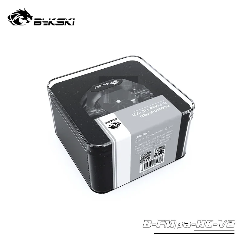 Bykski B-FMpa-HC-V2 Misuratore di portata acrilico Filettatura G1/4 a 2 vie Filtro del liquido di raffreddamento Raccordi per dispositivi di raffreddamento del computer Connettore a 2 fori AURA