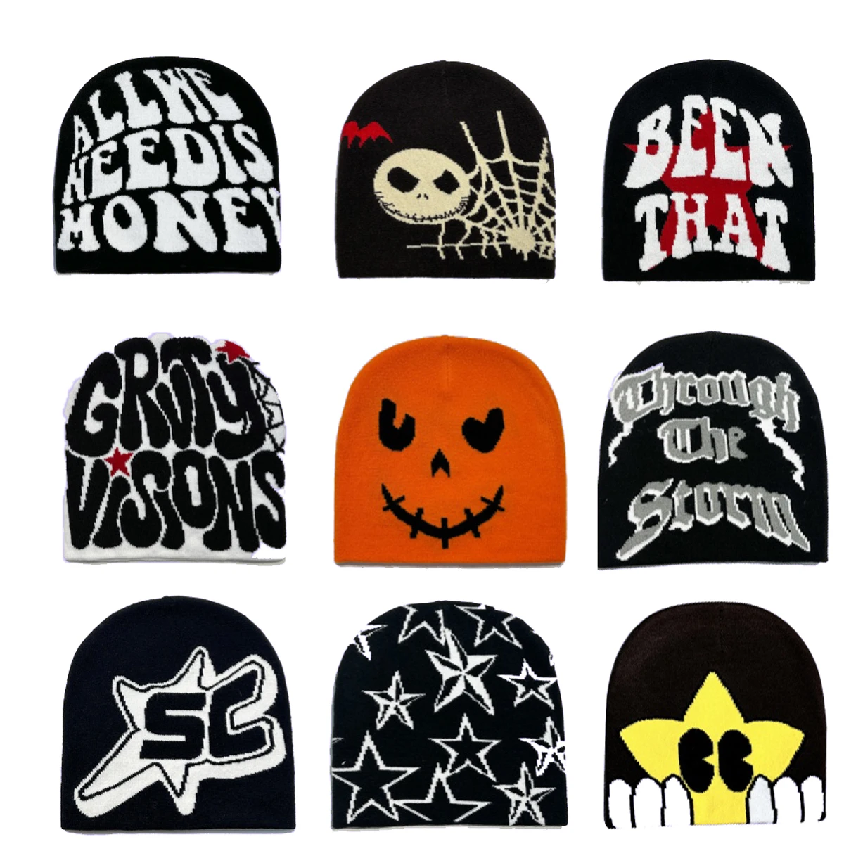 Fashion Winter Jacquard Knitted Cap Women Men Hip Hop Elastic Soft Skull Cap Y2K Wool Warm Bonnet Hat For Party Cosplay