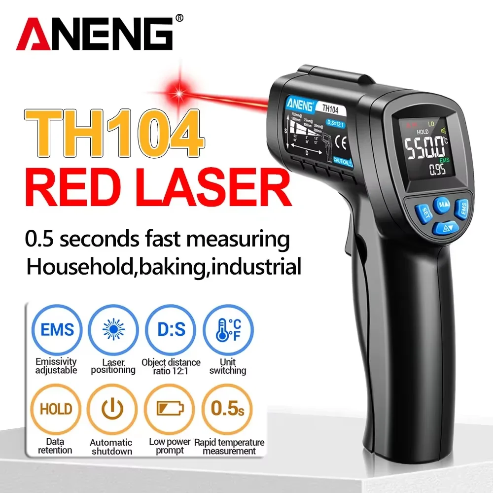 Termómetro Infrarrojo Digital ANENG TH104 -50~550 ℃   Termómetro con sensor láser IR, pirómetro portátil sin contacto, herramienta industrial