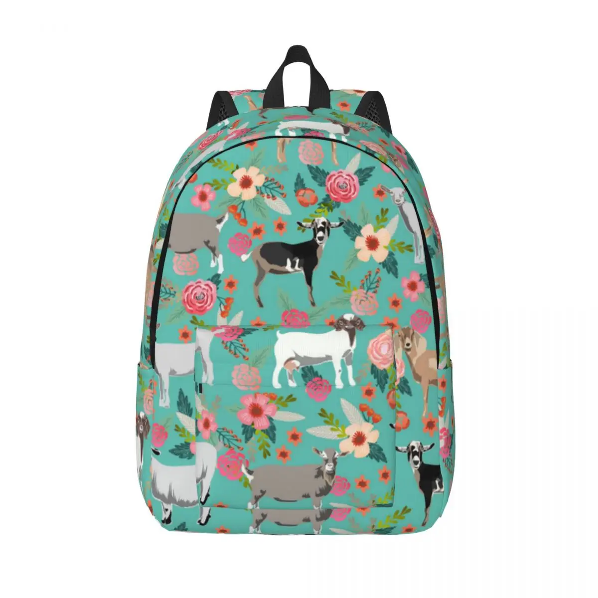 Goats Floral Turquoise for Men Women Student School Bookbag Animal Daypack Middle High College Durable