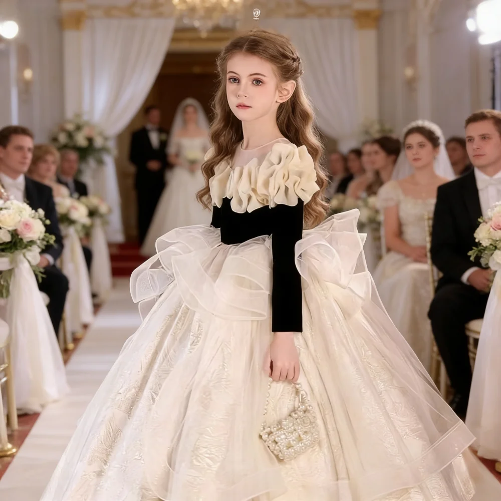2026 Kids French Style Flower Girl Dress Girls Princess Gown Host PianoChildren Party Costume Performance Outfit Pageant Formal