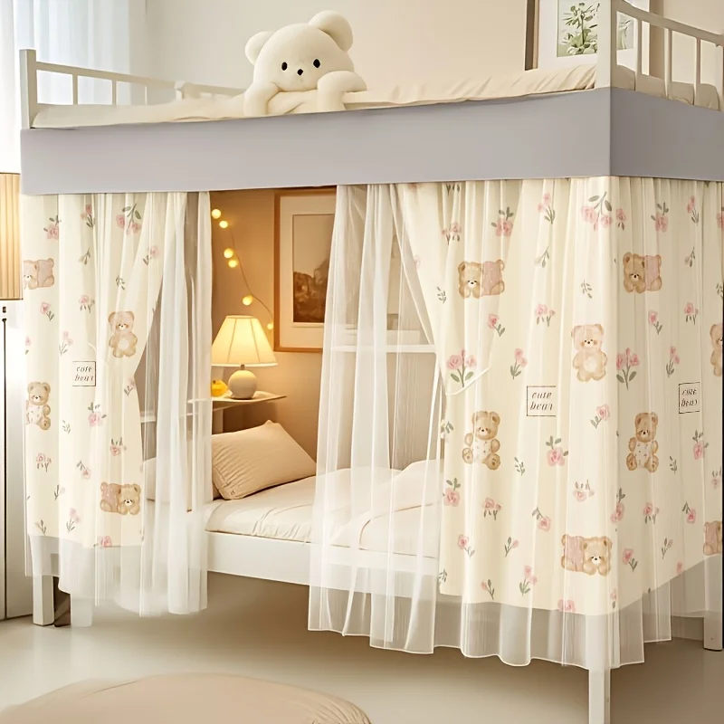 Una cortina de cama de doble capa con tela de malla, cortina de cama estilo princesa, cortina de cama de gasa, cortina de cama individual.
