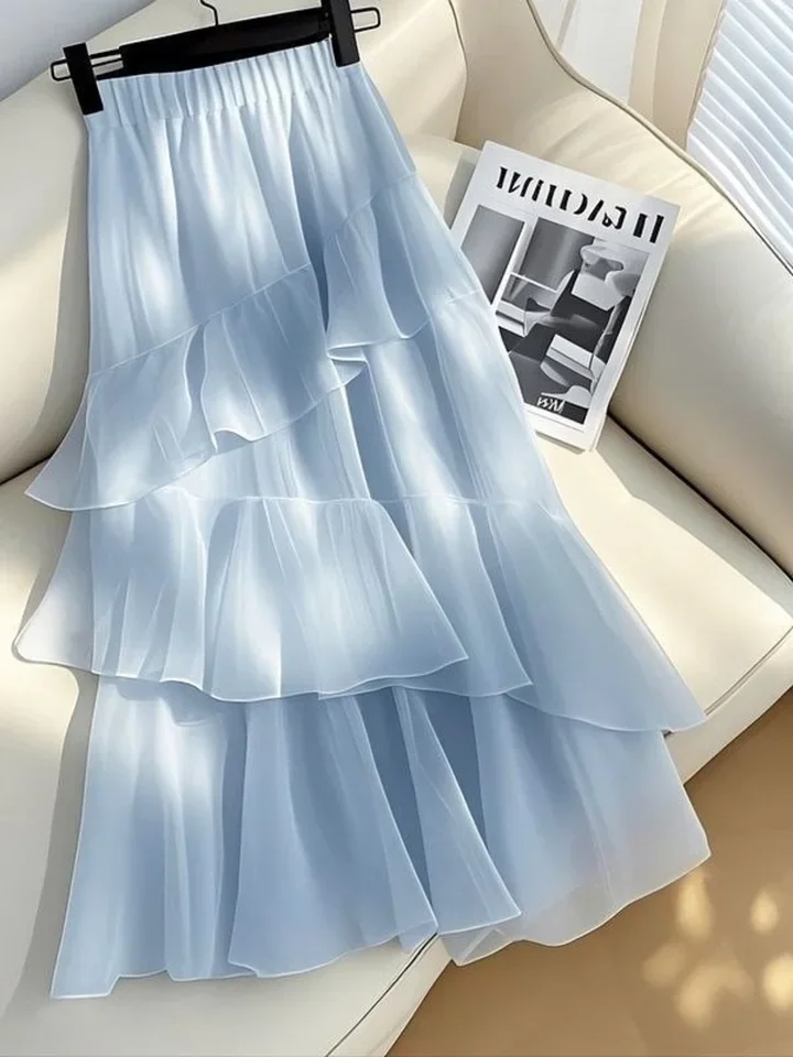 Spring Summer 2025 New High-waist Sliming Mesh Skirt Women Medium-length Versatile Casual Korean Fashion Style  Skirt Clothing