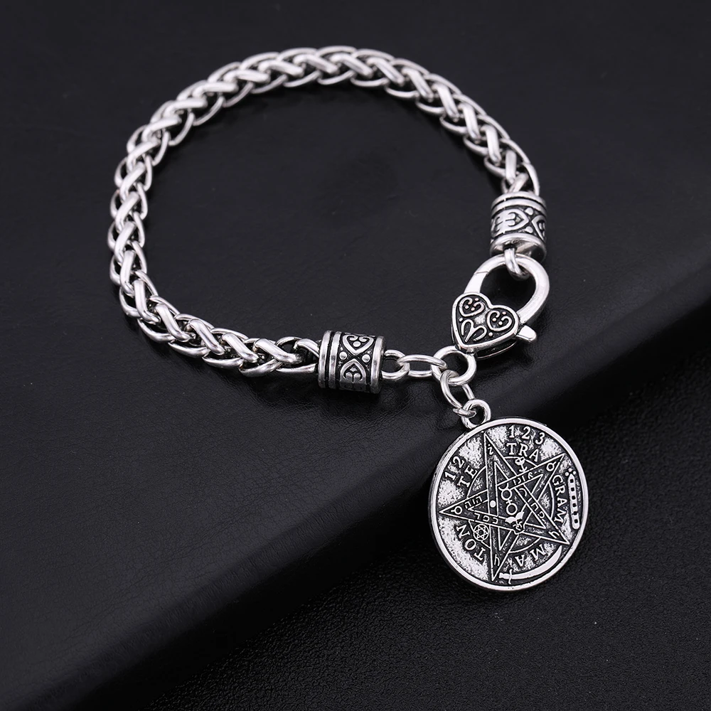 Dreamtimes Ancient Hebrew Esoteric Pentagram Name of God Charm Wheat Chain Bracelet Blessing Jewelry for Men Women Gifts