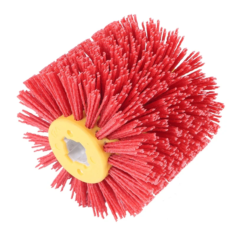 

Red Abrasive Wire Drum Brushes Deburring Polishing Buffing Wheel For Furniture Wood Angle Grinder Adapter