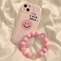 Pink Spotted Smiley Face Phone Case For iPhone 14 Plus 7 8 X XS XR 11 12 13 Pro Max Silicone Cases Cover With chain