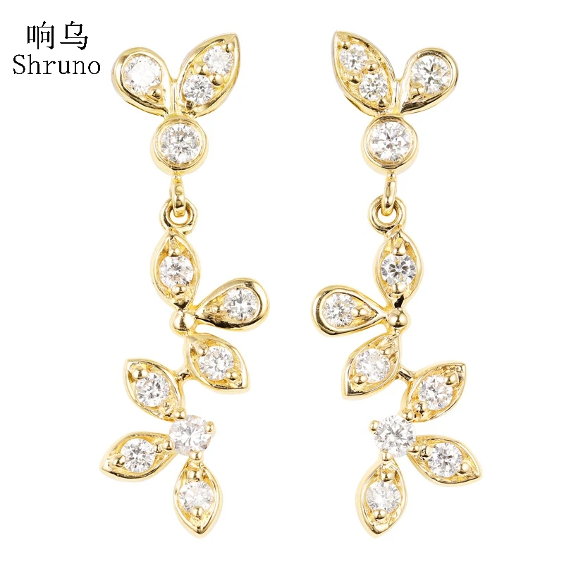 

Shruno Solid 18k 750 Yellow Gold Stud Earrings Real Diamonds Fine Jewelry Trendy Design Earrings Antique High Quality For Women