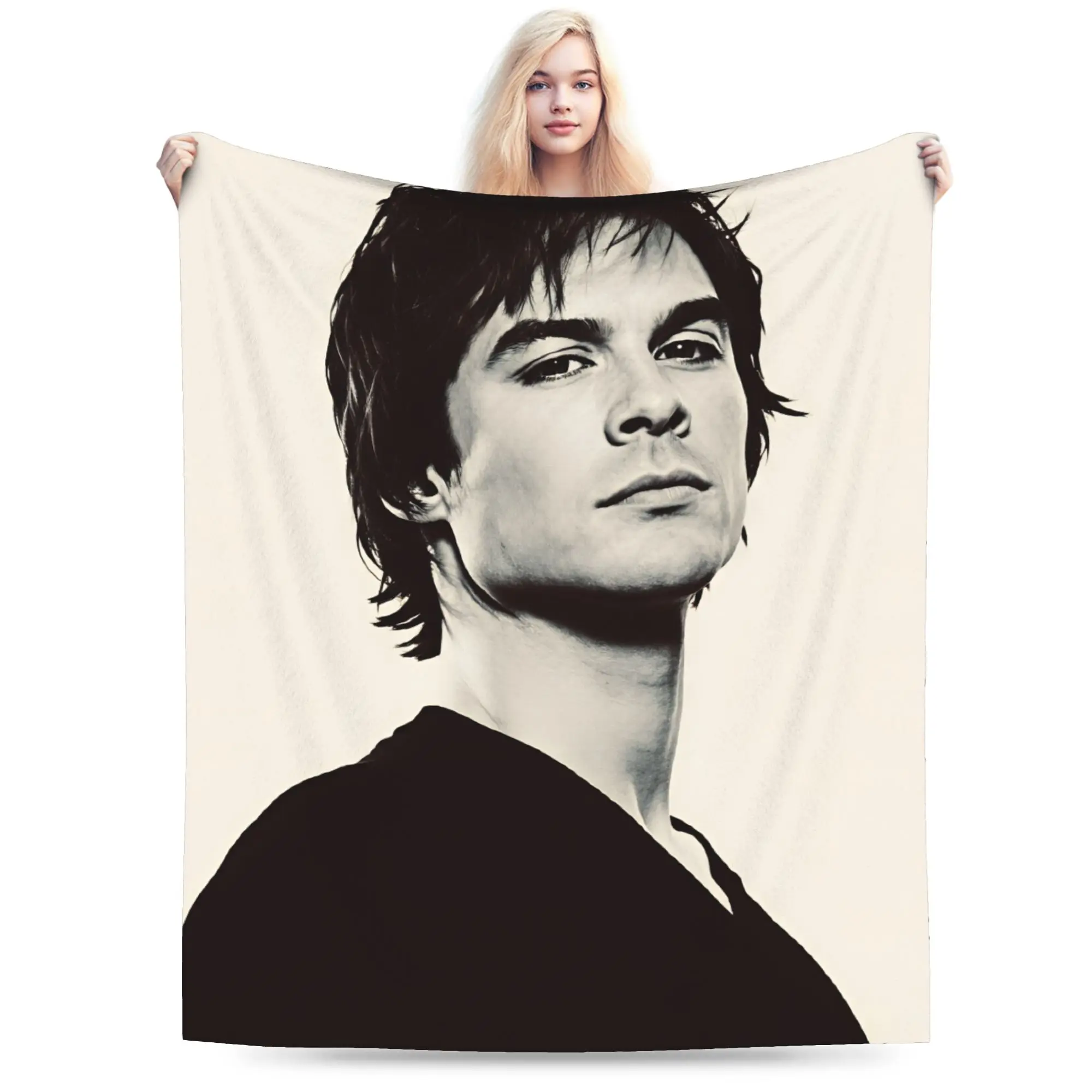 Super Soft Blankets Travel Car VIKAMA Vampire Diaries Damon Portrait Throw Blanket Funny  Bedspread For Living Room