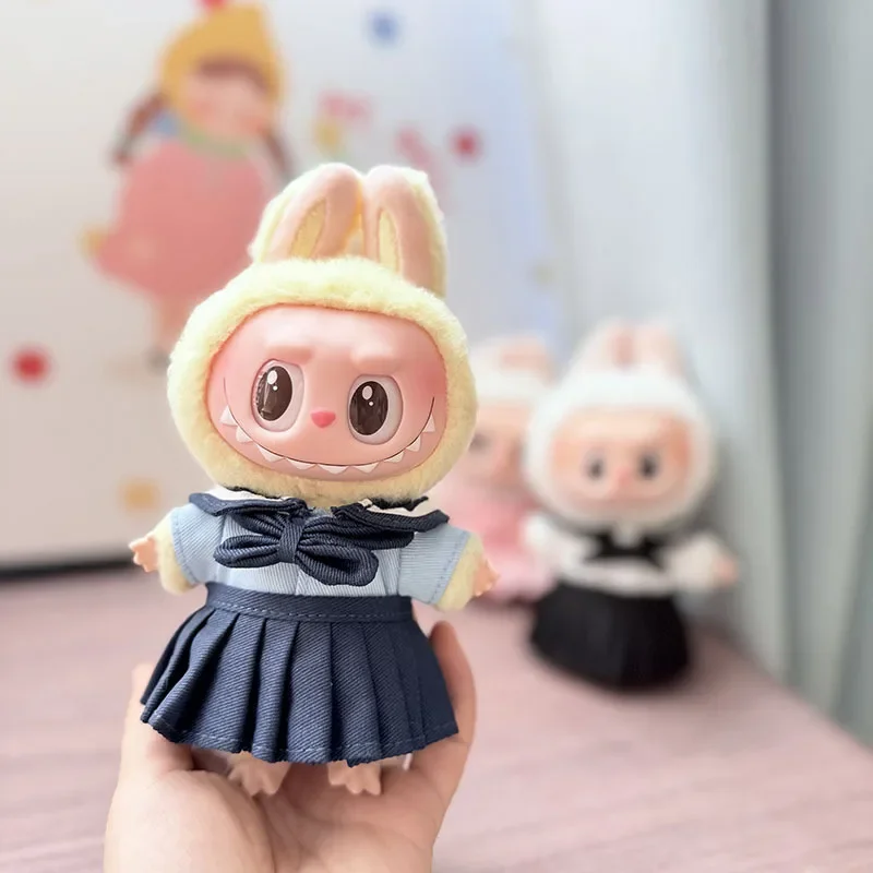 For 17cm Labubu Doll Anime JK Uniform 3Pc Set Cute School Sailor Dress Only Clothes Ropa Doll Accessory