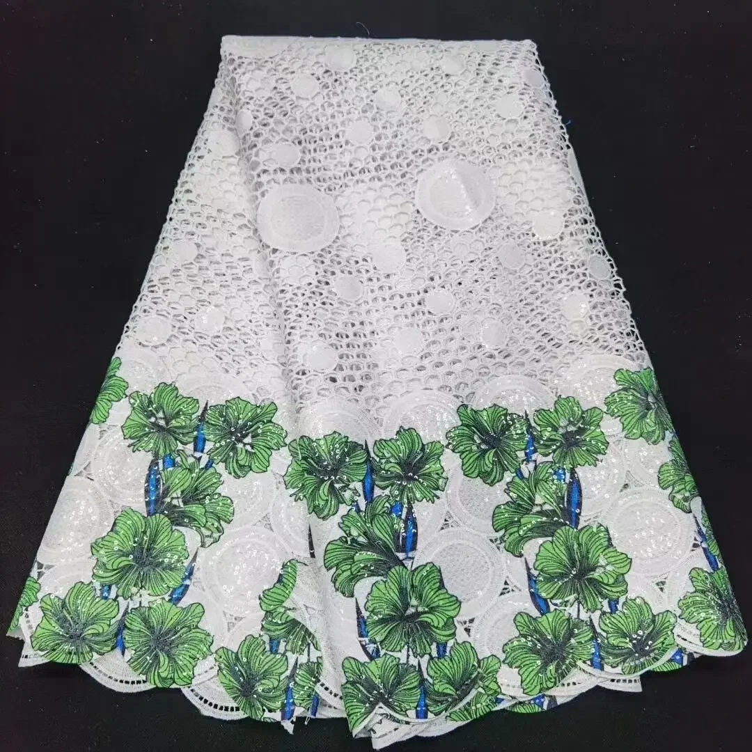 

African Lace Fabric High Quality Guipure Cord Lace Fabric Green Nigerian Water Soluble Cord Lace Fabric For Dress