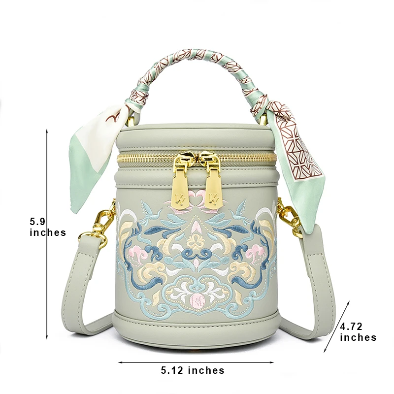 2024 New Trend Women Cross Body Bag Purses and Handbag National Embroidered PU Leather Bucket Bag Female Small Shoulder Bag