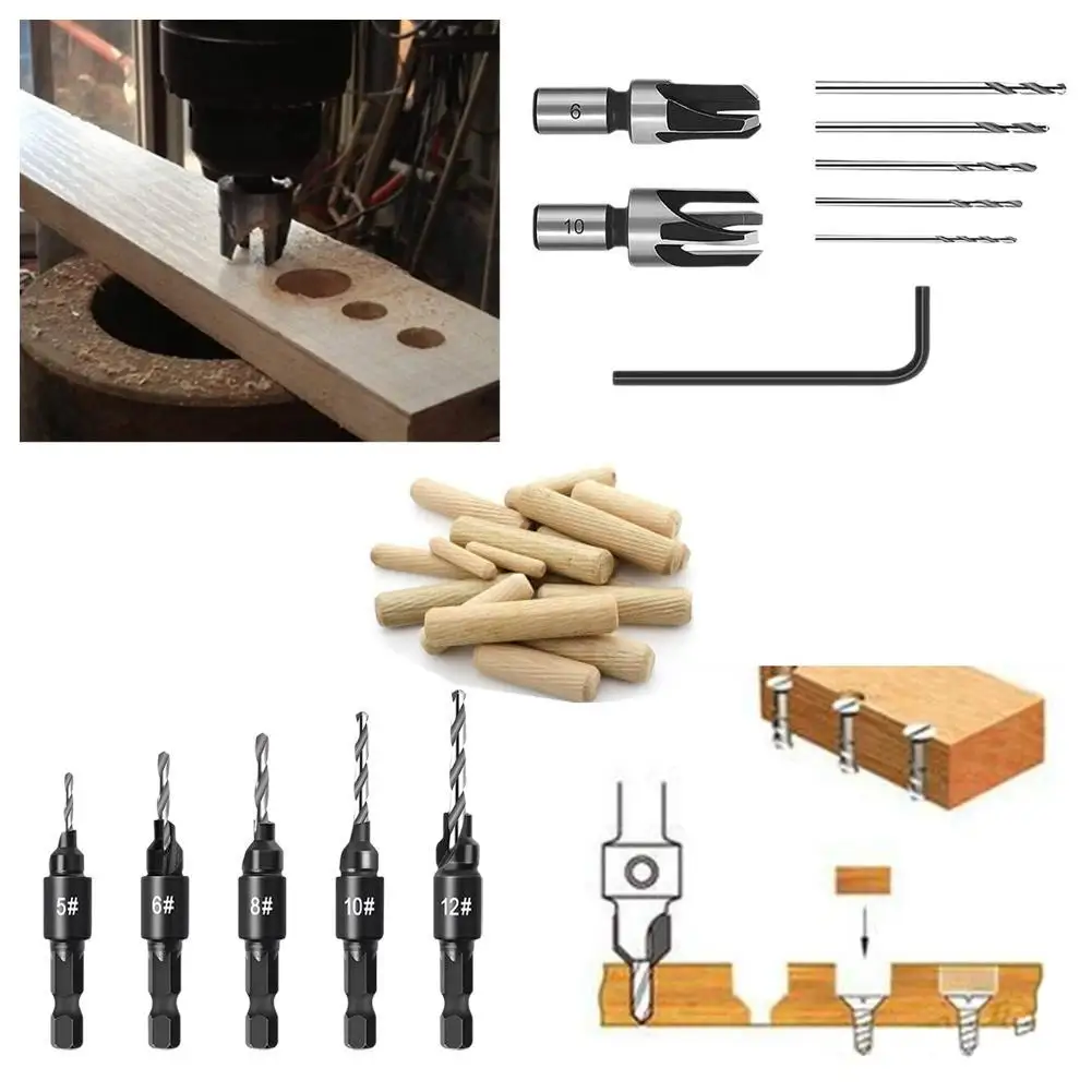 

1 Set Woodworking Countersunk Head Drill And Chamfering One Piece Hexagonal Handle Countersunk Fried Dough Twist Drill