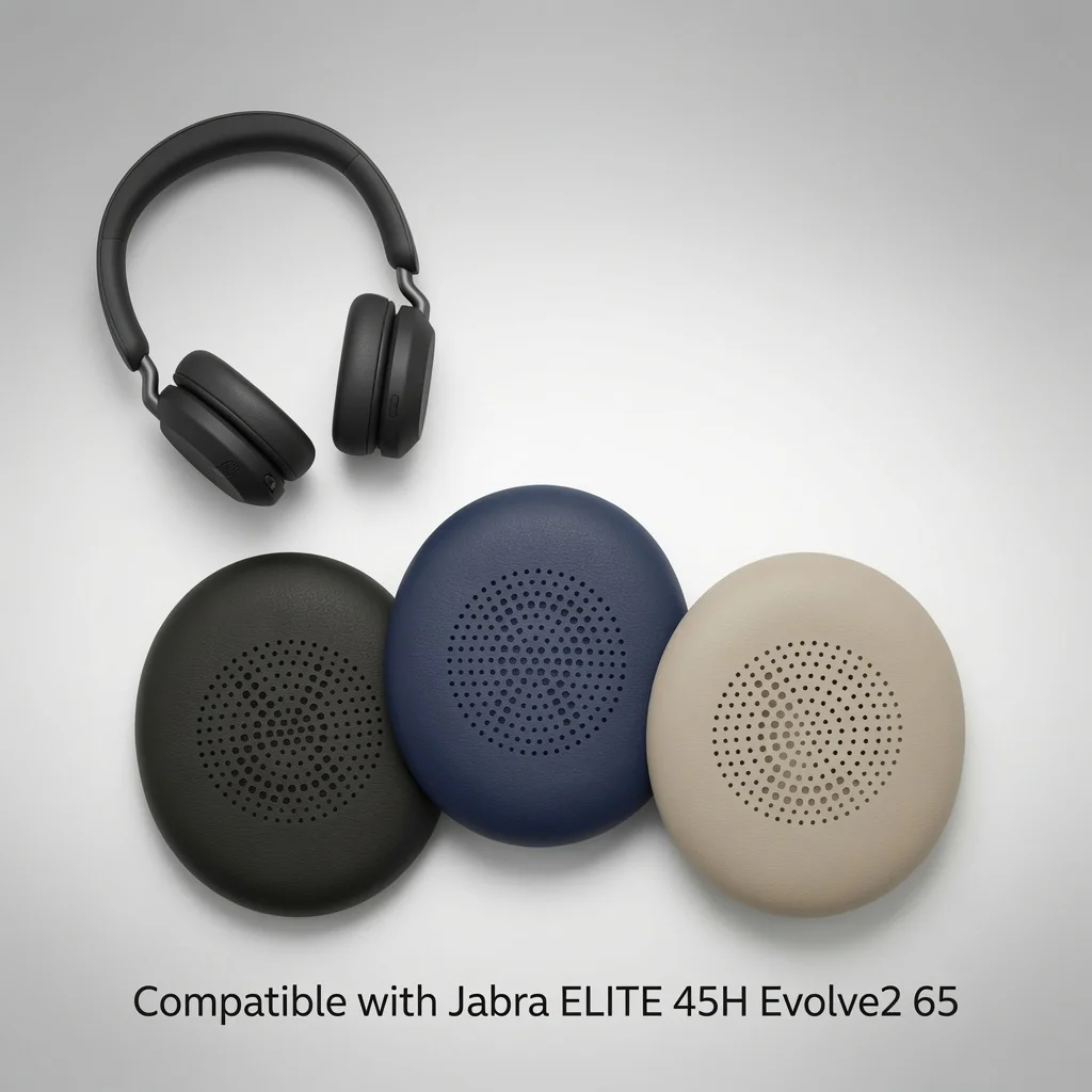 Coussinets d'écouteurs en cuir et éponge compatibles avec Jabra Elite 45h Evolve 2 65 UC 40MS Evolve 2 40