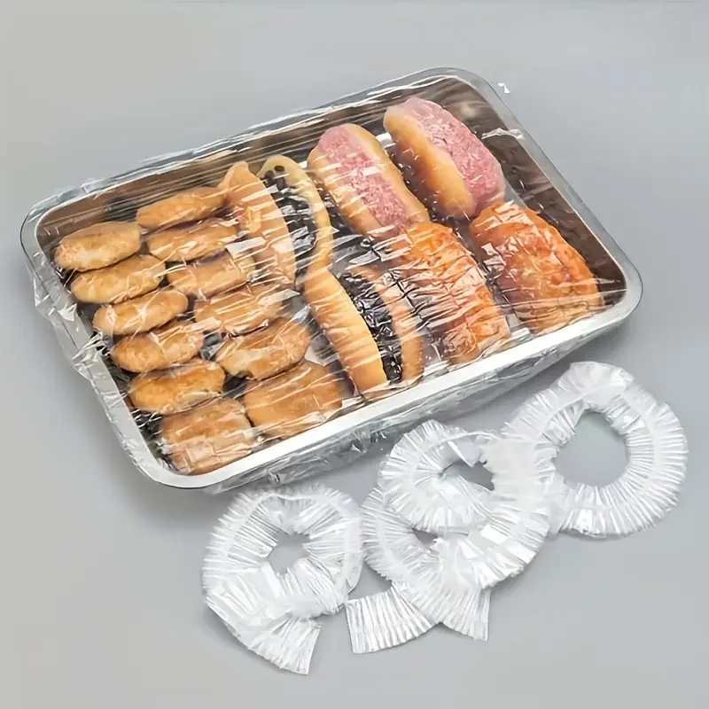 50 cubiertas elásticas reutilizables para alimentos de PE, tapas de plástico estirables para pan, frutas y aperitivos | Sello transparente duradero