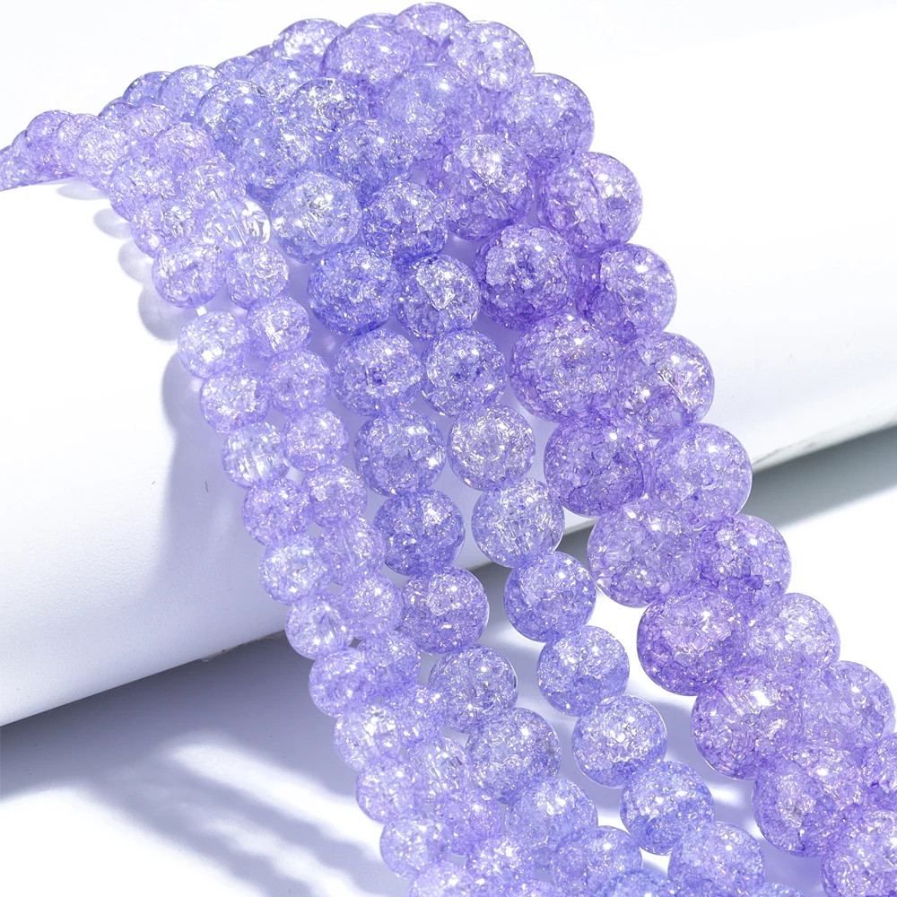 1String 6/8/10mm Purple Round Popcorn Cracked Crystal Glass Beads Loose Beads For DIY Necklace Bracelet Jewelry Making Accessory