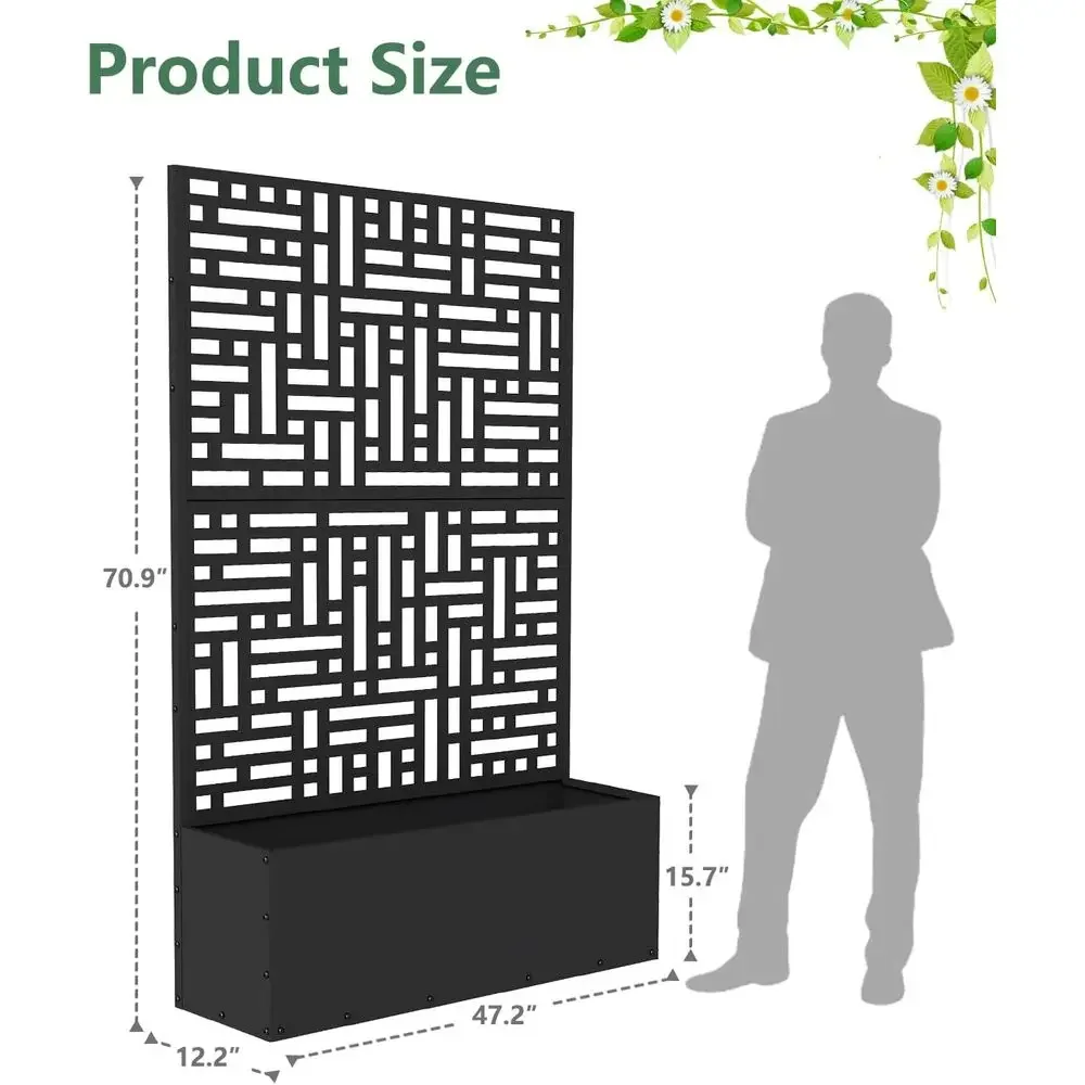 70.9x47.2x15.7 Large Metal Planter Box with Trellis, Raised Garden Bed for Privacy, Drainage, and Growing Climbing Plants, 2-Pac