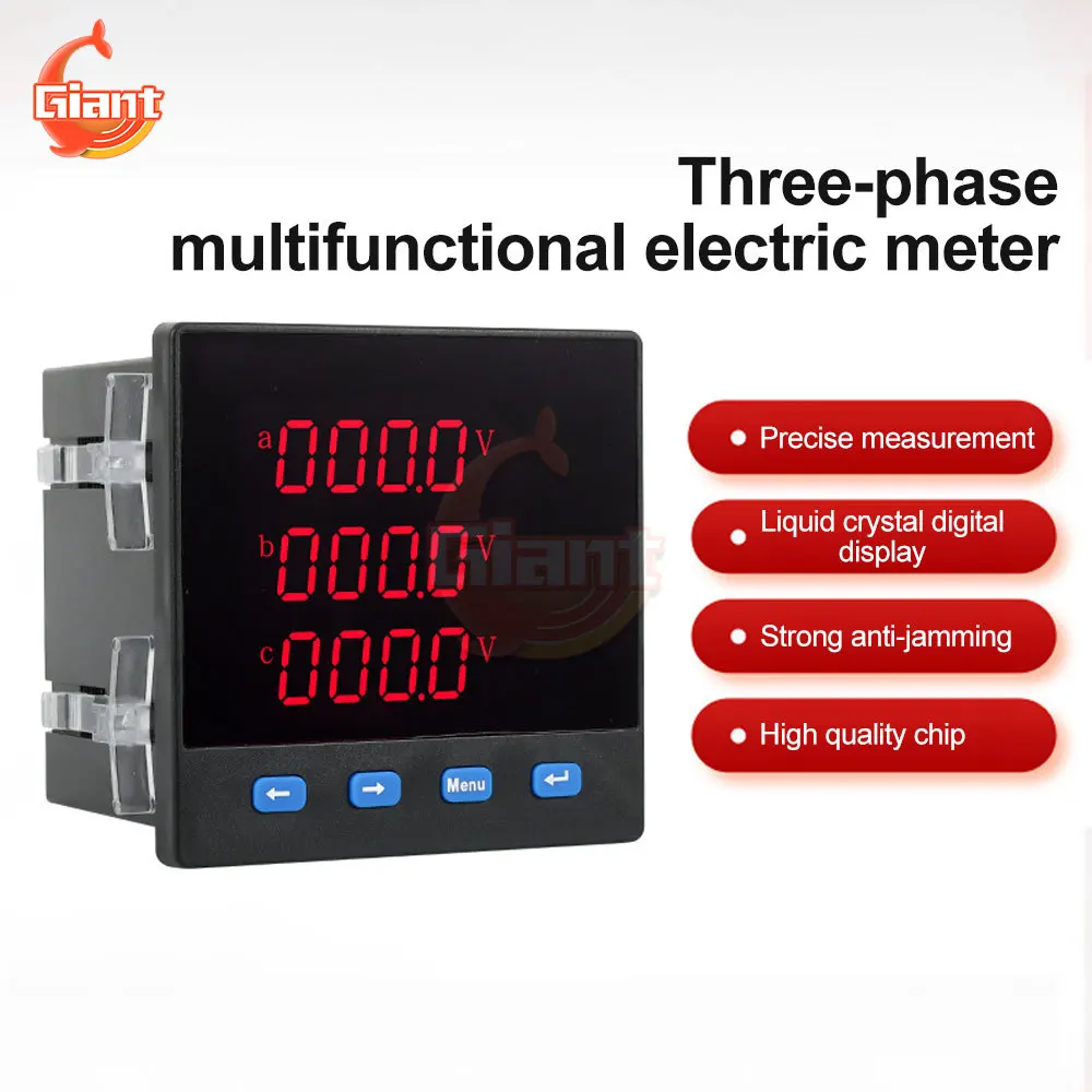 AC220V Three-Phase Digital Voltmeter Ammeter Multi-functon Power Energy Panel Meter Frequency Meter Voltage Current Meter Tester