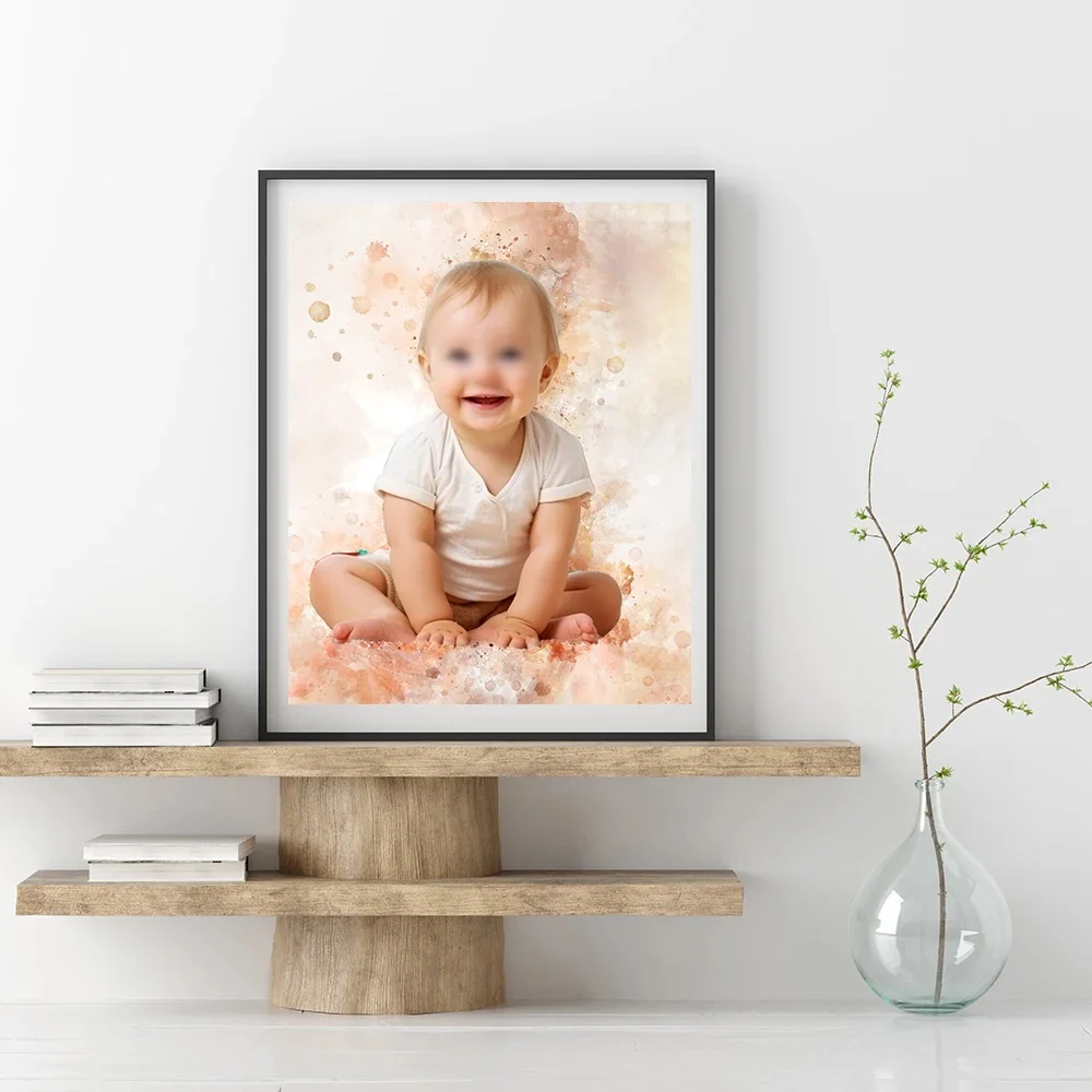 

Customize family baby/child watercolor paintings personalized canvases portraits art anniversary gifts printed posters photos