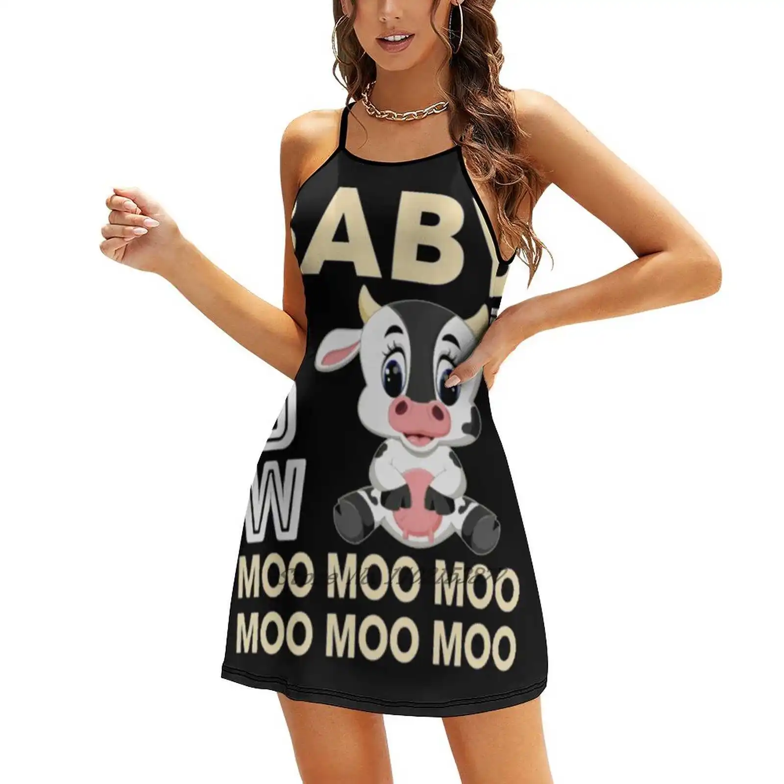 

Baby Cow Moo Moo Moo Moo Funny Farm Kids Shirt Loose Pocket Dress Summer Sexy V Neck Dress Print Short Sleeve Dress Baby Cow