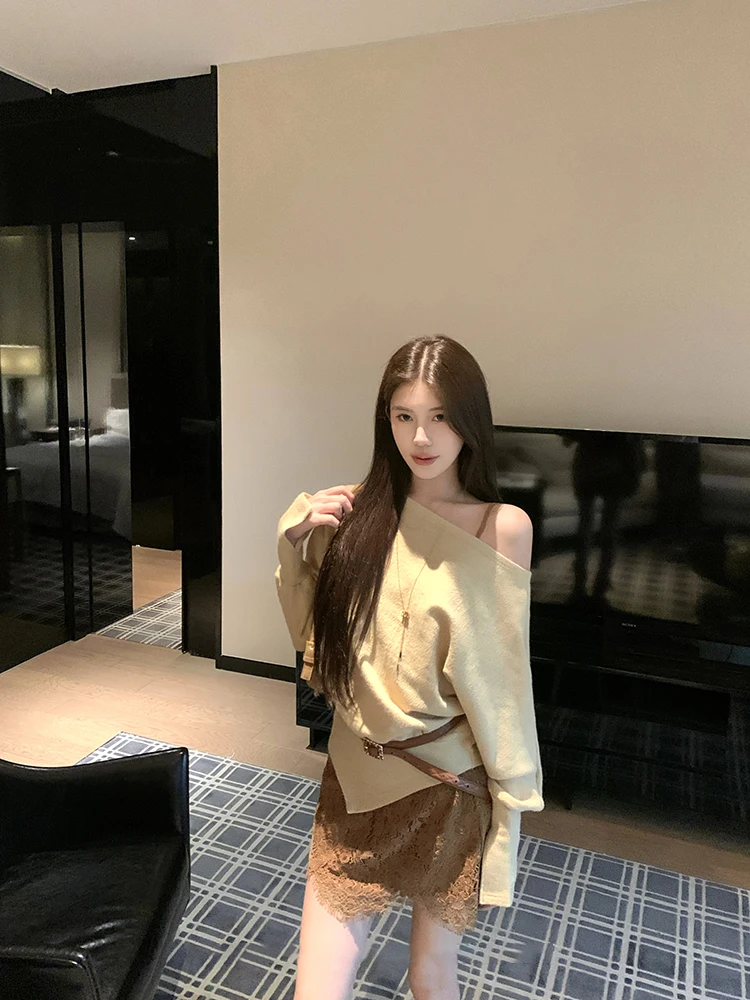 

Early Autumn Women's Knitted Slimming Top And High Waist Strap Dr Two Piece Set Gentle Sle Spring Autumn New Arrival