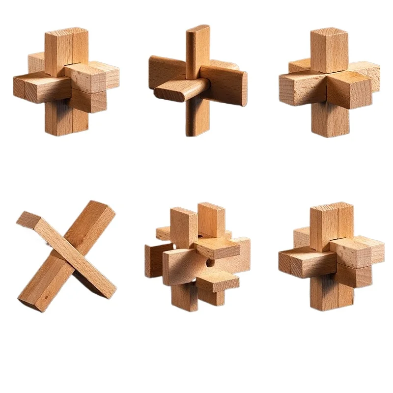 기술 Kongming 잠금 Luban 완료 나무 지능 반지 세트 어린이 퍼즐 장난감 내구성 하드 안정적인 학습
