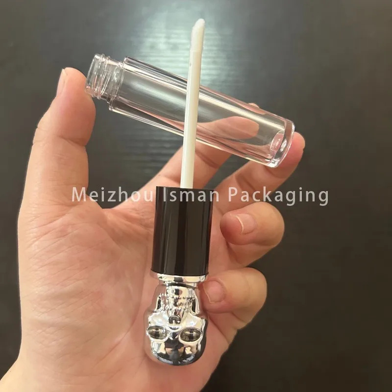 50pcs Halloween style unique silver skull Lip glaze empty tube human head lip gloss container empty bottle tubes 5ml 3ml