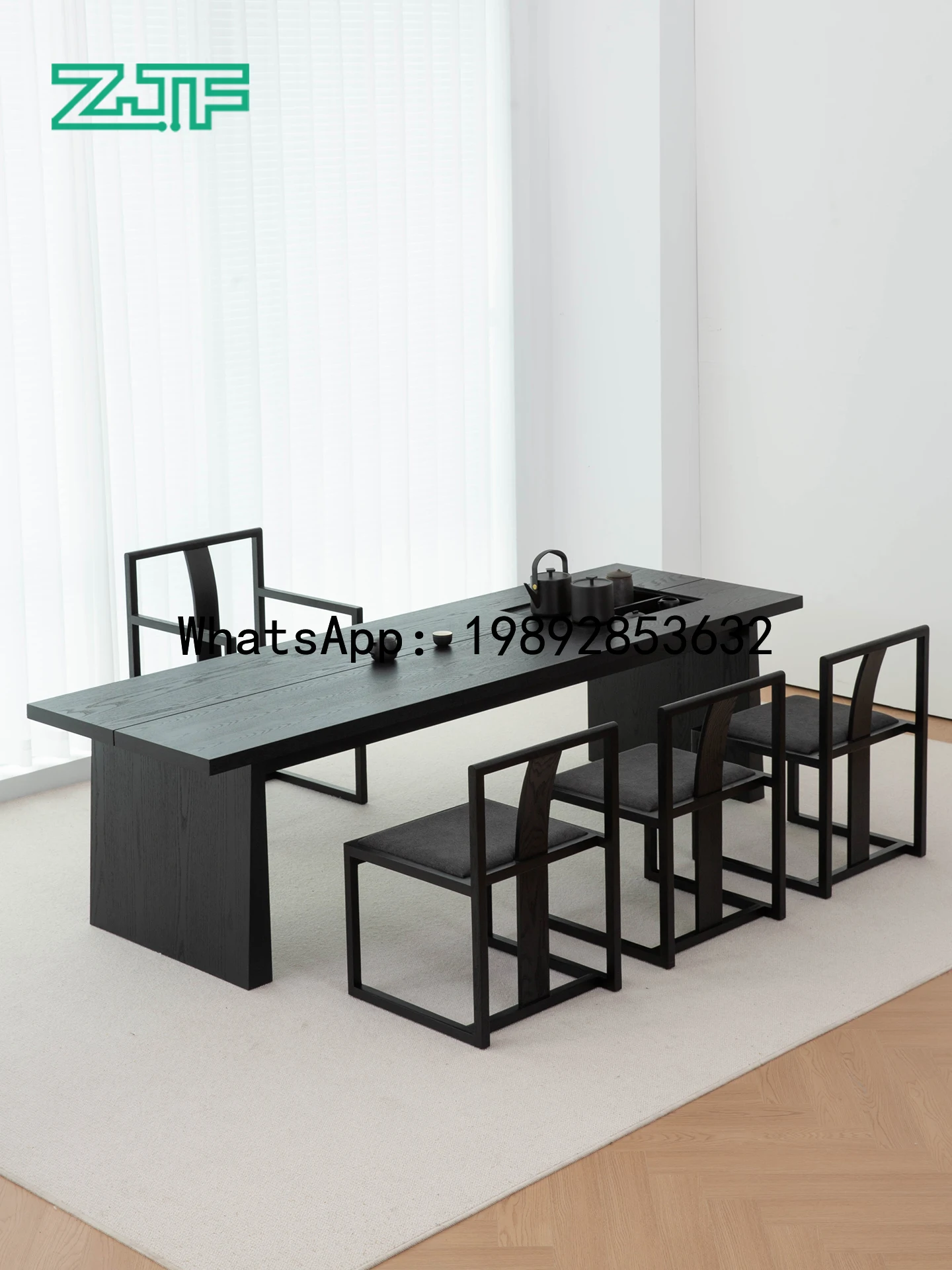 YFY Office Reception Meeting Table Black Wabi-Sabi Style with Integrated Kettle Large Tea Table