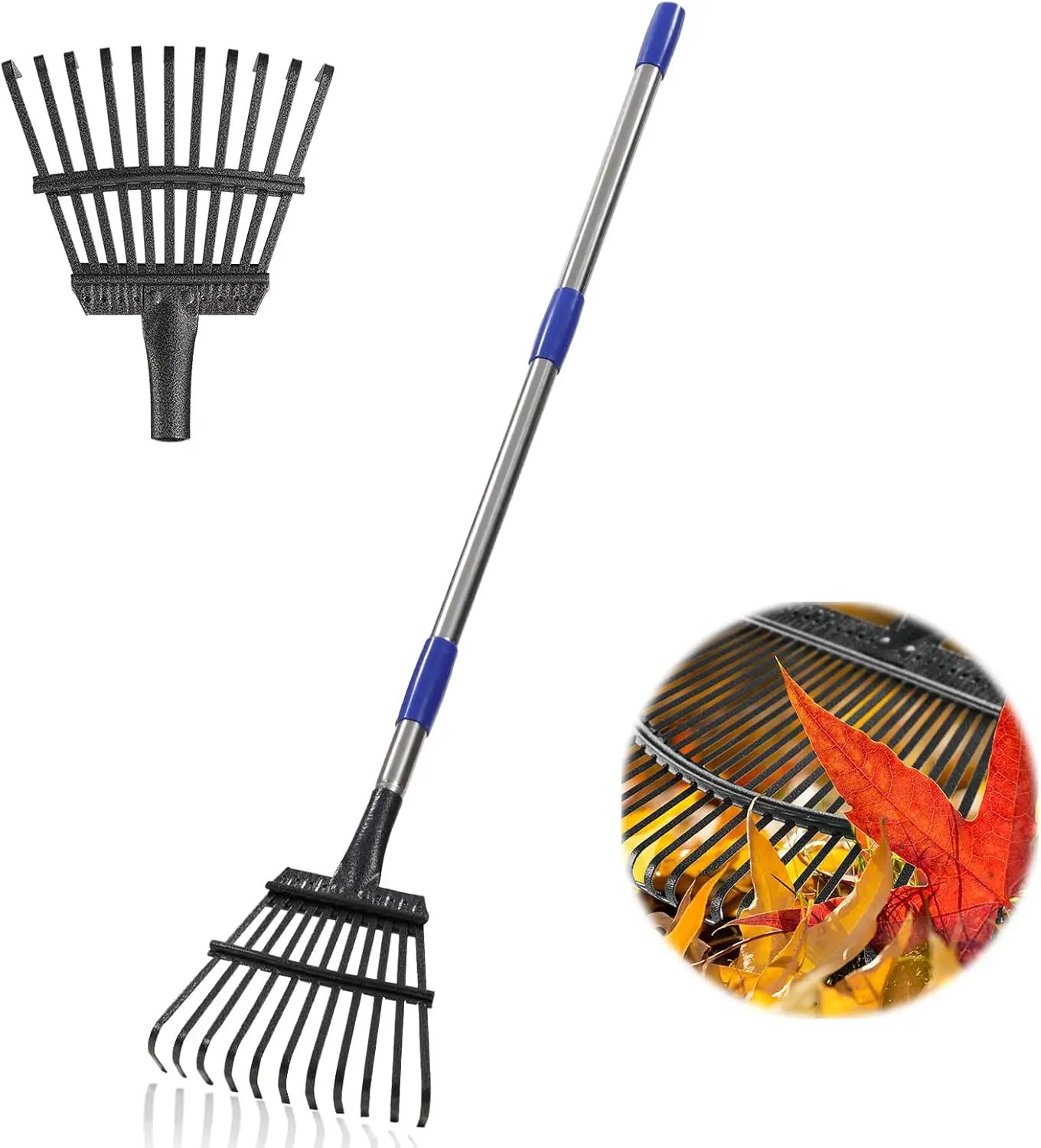 

Garden Rake, 11 Metal Tines 8.5" Wide Leaf Rake, 78" Adjustable Handle Heavy Duty for Lawn Yard
