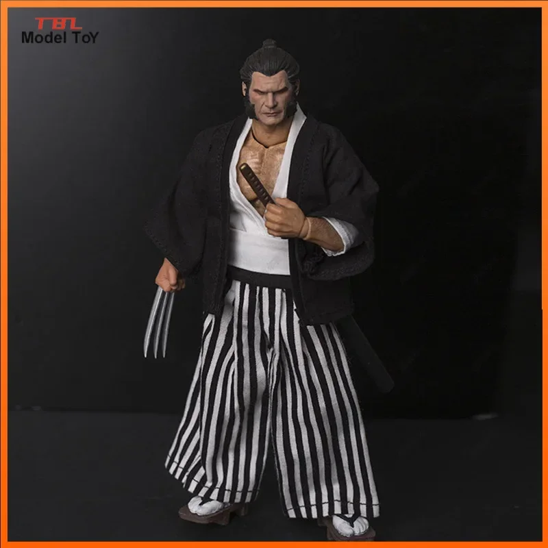 

1/12 Scale Japanese Ronin Samurai Striped Kimono Coat Pants Vest Clothing Set for 6in Action Figure Toy