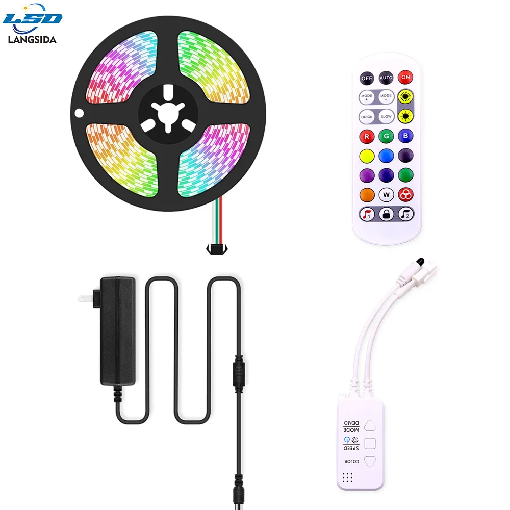 Kit Pengontrol Musik Bluetooth LED Strip RGB WS2812B DC, Kontrol Aplikasi Life, Addressable Dearmcolor, Mode Dinamis Ruang Esports
