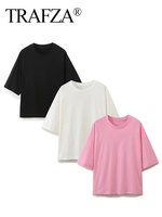 TRAFZA Women Short Sleeve T-Shirts O Neck Loose Casual Top Simple Basic 2024 Summer New Woman Chic Tops Solid T Shirt