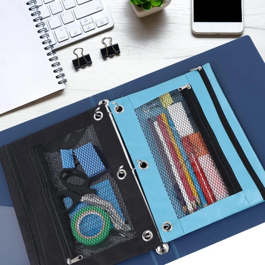 Sacchetti per peil Raccoglitore con cerniera Astuccio per penna con 3 fori Tasca per peil con 3 anelli con cerniera per ufficio scolastico