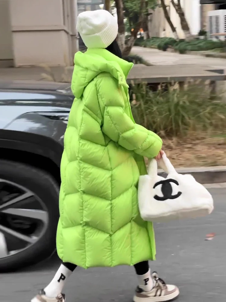 루즈핏 롱 다운 재킷 여성 겨울옷 화이트 듀 페더 충전 따뜻한 아우터 캐주얼 슬림 메모리 원단