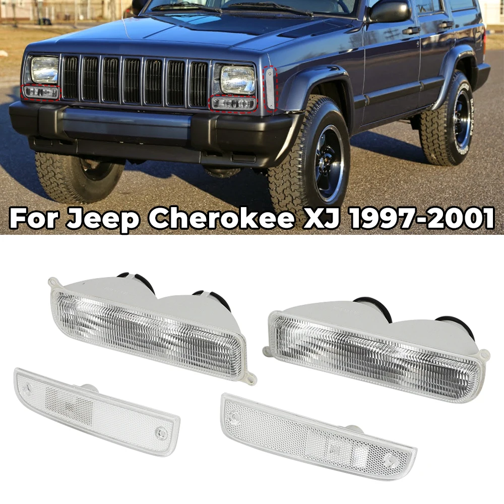 Left Right Side Signal Light For Jeep XJ 1997-2001 1998 1999 2000 Combo Cystal Clean Smoke Bumper Corner Side Marker Lamps Set