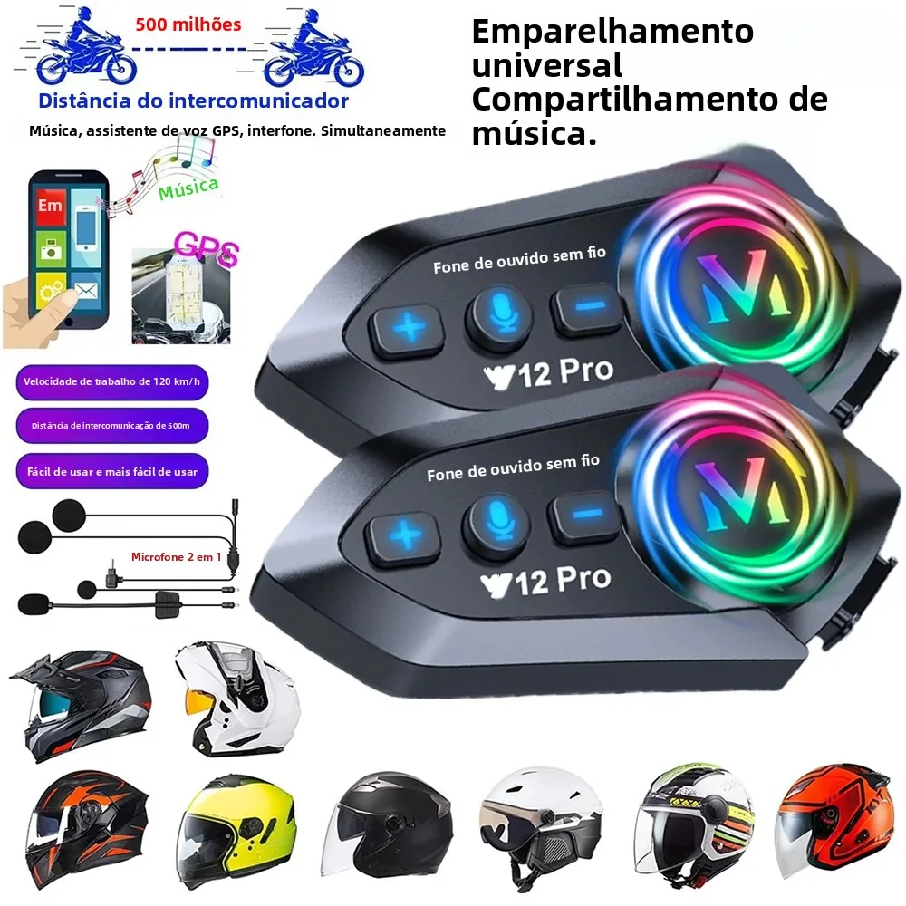 1/2x música interfone duplo bluetooth 5.4 capacete da motocicleta interfone fone de ouvido à prova dwaterproof água 500m intercomunicador alto-falante fone