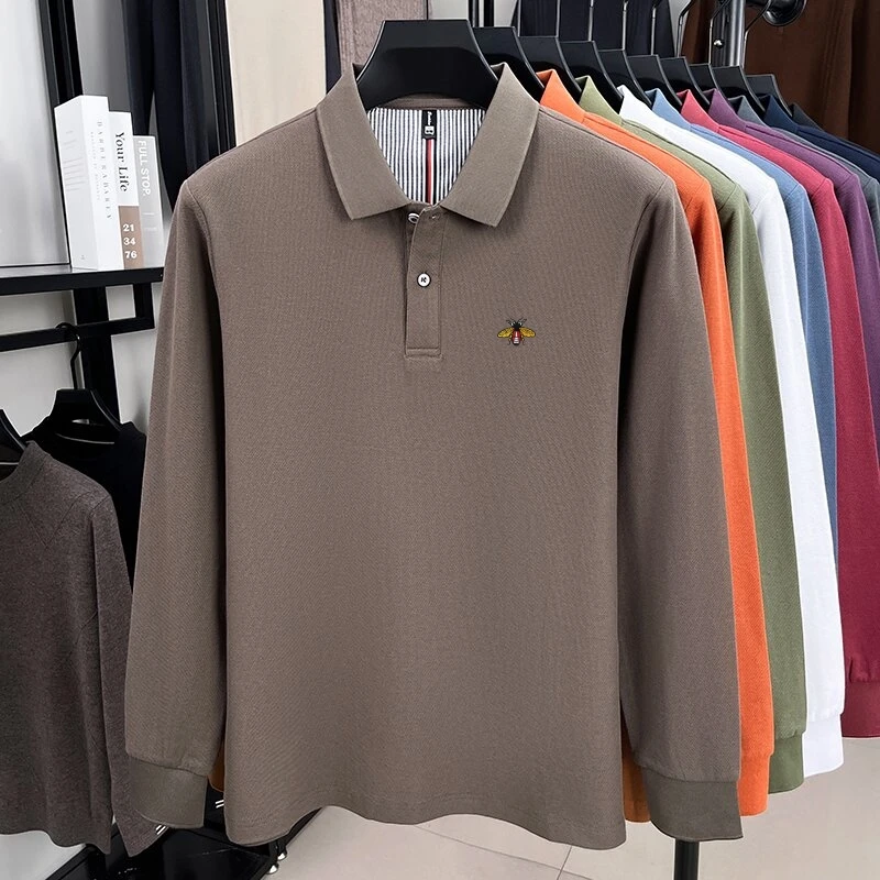 New men's high-quality embroidered logo long sleeved polo shirt, summer fashion casual business T-shirt top