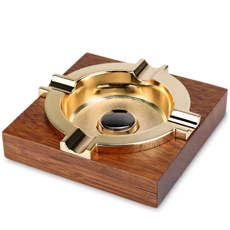 

Cigar Ashtray Metal Large Double Groove Solid Wood