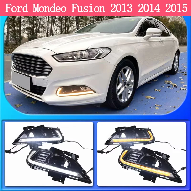 Car DRL LED Daytime Running Light fog lamp with Yellow Turning Signal style Relay For Ford Mondeo Fusion 2013 2014 2015 2016