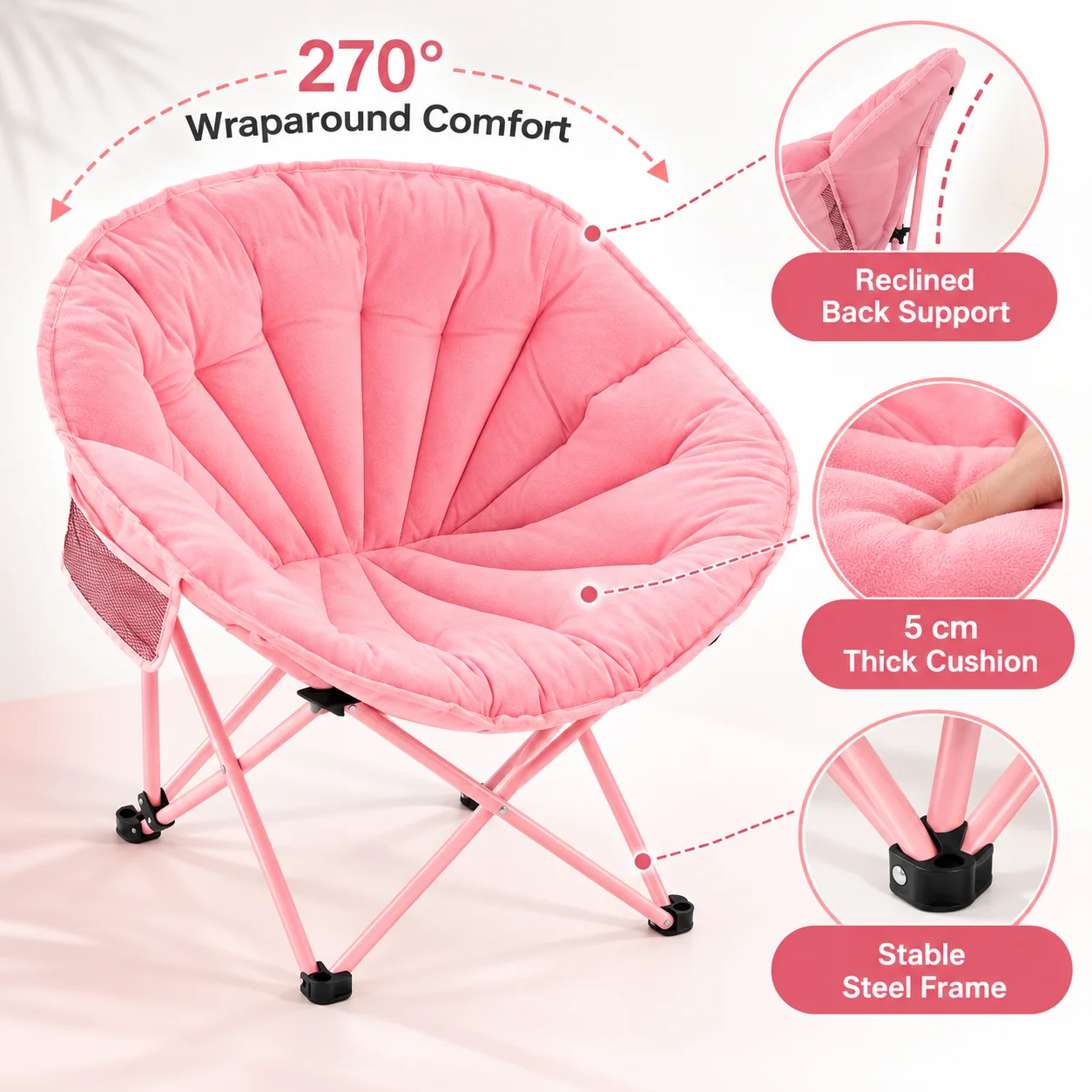 Portable Folding Moon Chair Padded Saucer Camping Chair with Carry Bag for Outdoor Beach Picnic Indoor Dorm view 4