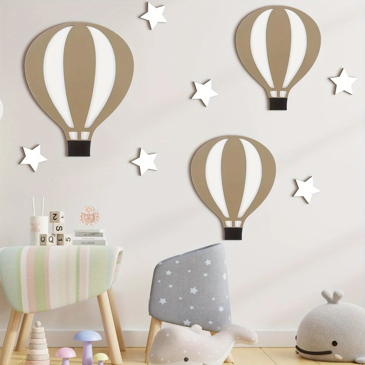 

Rural Style Wooden Hot Air Balloon Wall Sticker Wood Star Decoration Festival Baby Room Decor Photo Props