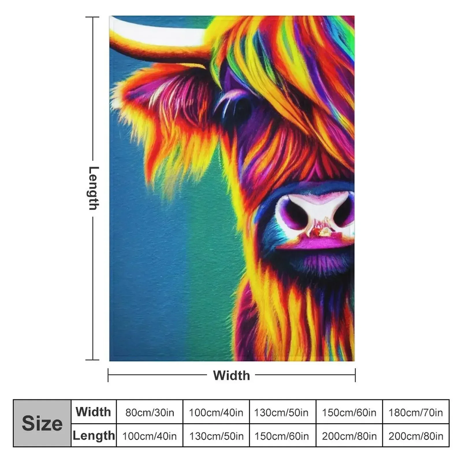 Rainbow Scottish Highland Cattle, colorful Throw Blanket Stuffeds Multi-Purpose Luxury Bed linens Large Luxury Designer Blankets