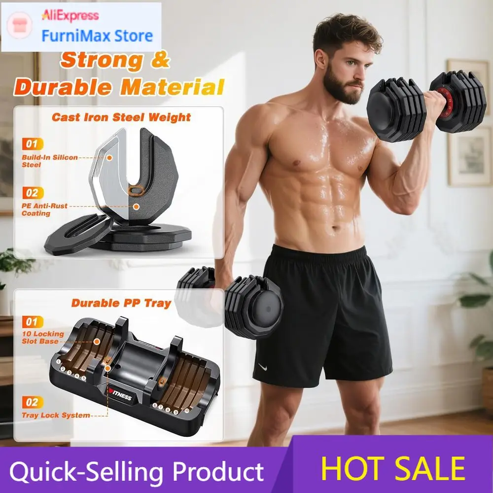 

Популярный регулируемый набор гантелей 2-в-1, вес 5/10/16 фунтов, с нескользящими металлическими ручками, компактный дизайн для домашнего спортзала