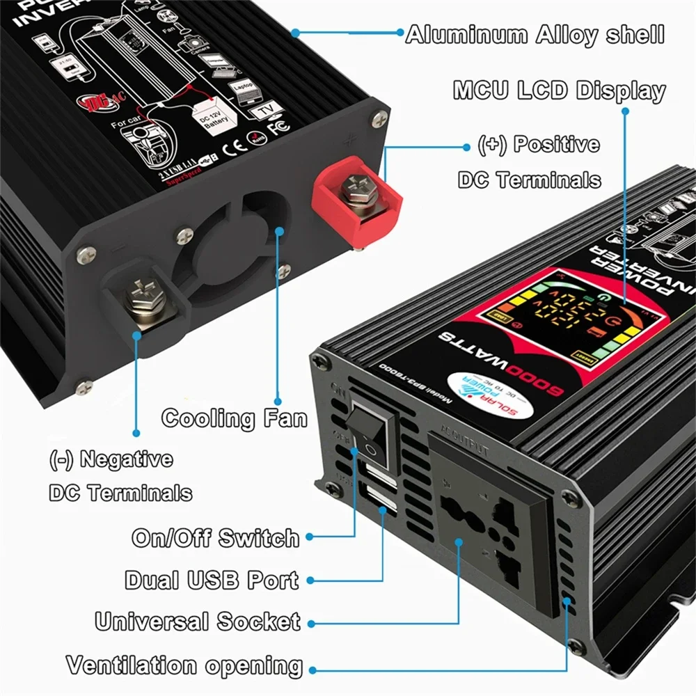 Solar Power Generation System Komplette Kit 18V 18W Dual USB Solar Panel + 30A Controller + 6000W modifizierte Sinus Welle Inverter