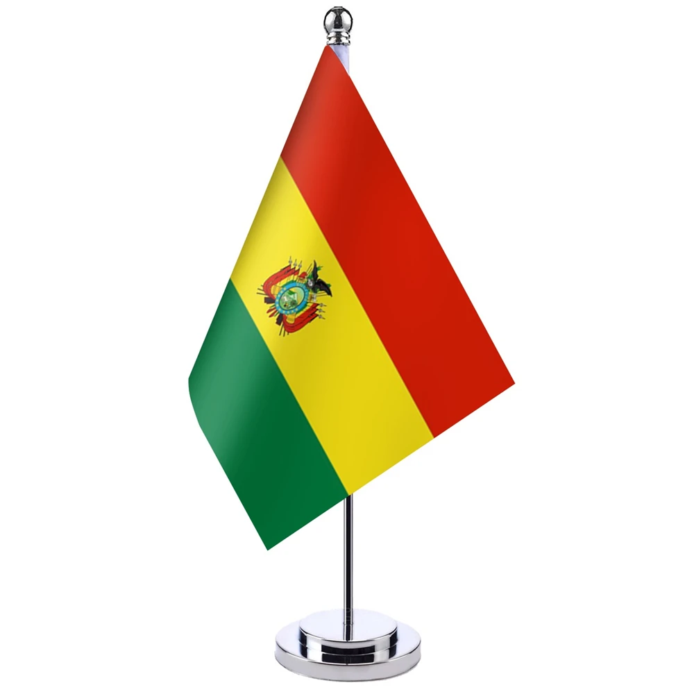 

14x21cm Office Desk Flag Of Bolivia Banner Boardroom Table Stand Pole The Bolivian Closet Cabinet Flag Set Meeting Room Decor