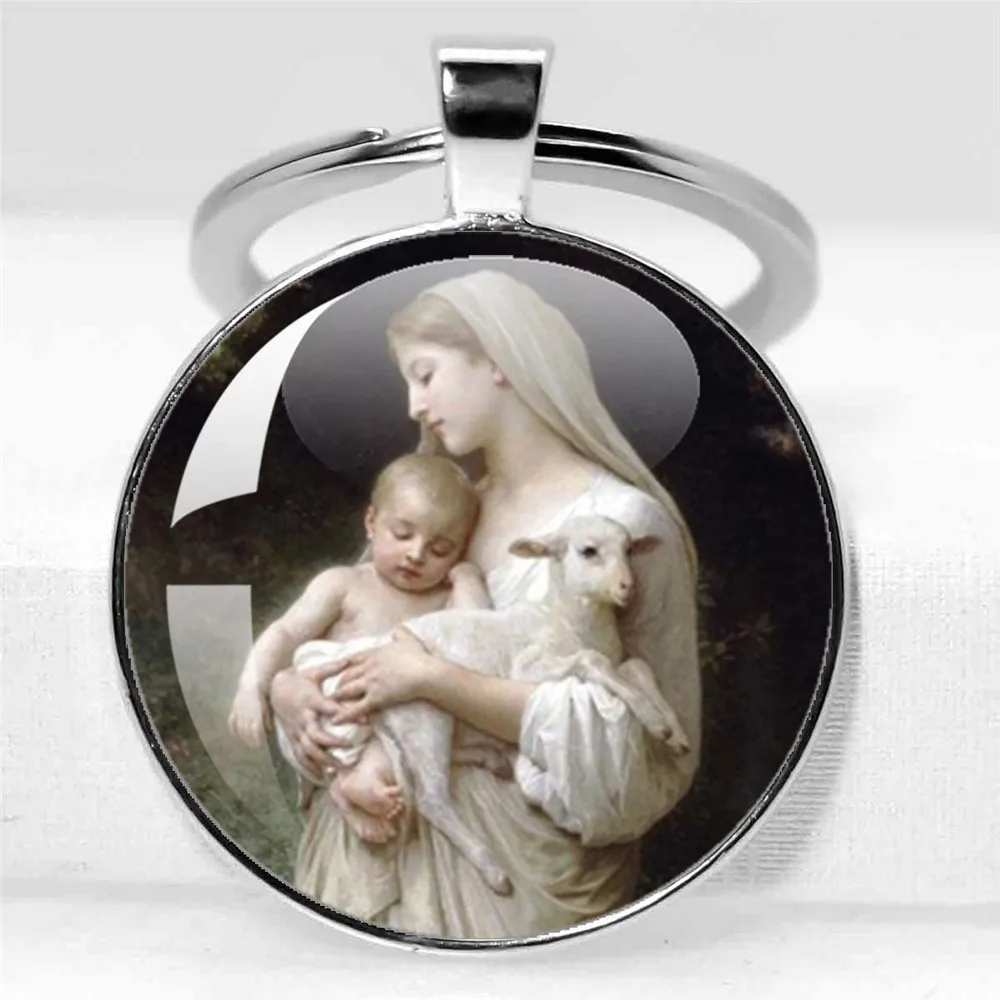 Virgin Mary Religious Glass Pendant Keychain Religious Faith Fashion Religious Keychain  Jewelry Charm Gifts