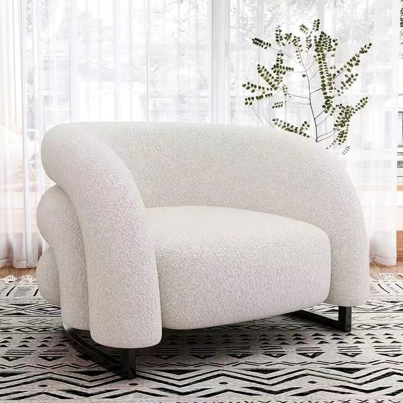 

l modern Nordic Single accent Chair upholstered White lambs wool Living Room Balcony Lazy leisure sofa chairs